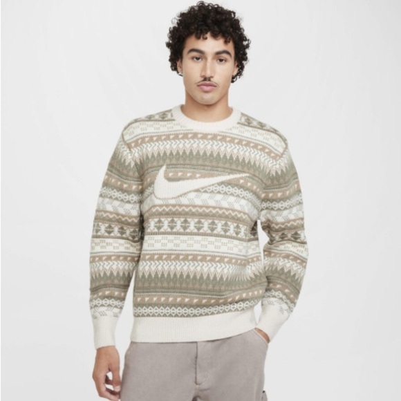 Nike Life Fair Isle Cable Knit Crewneck Sweater Orewood Brown FZ0125-105 Sz XL - Picture 4 of 16